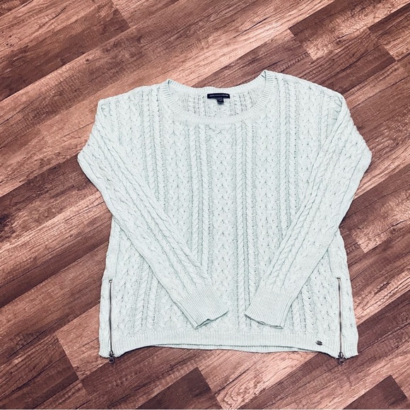 American Eagle Women’s Cozy Cable Knit Sweater Zipper Size Medium In Mint Green - Picture 1 of 7